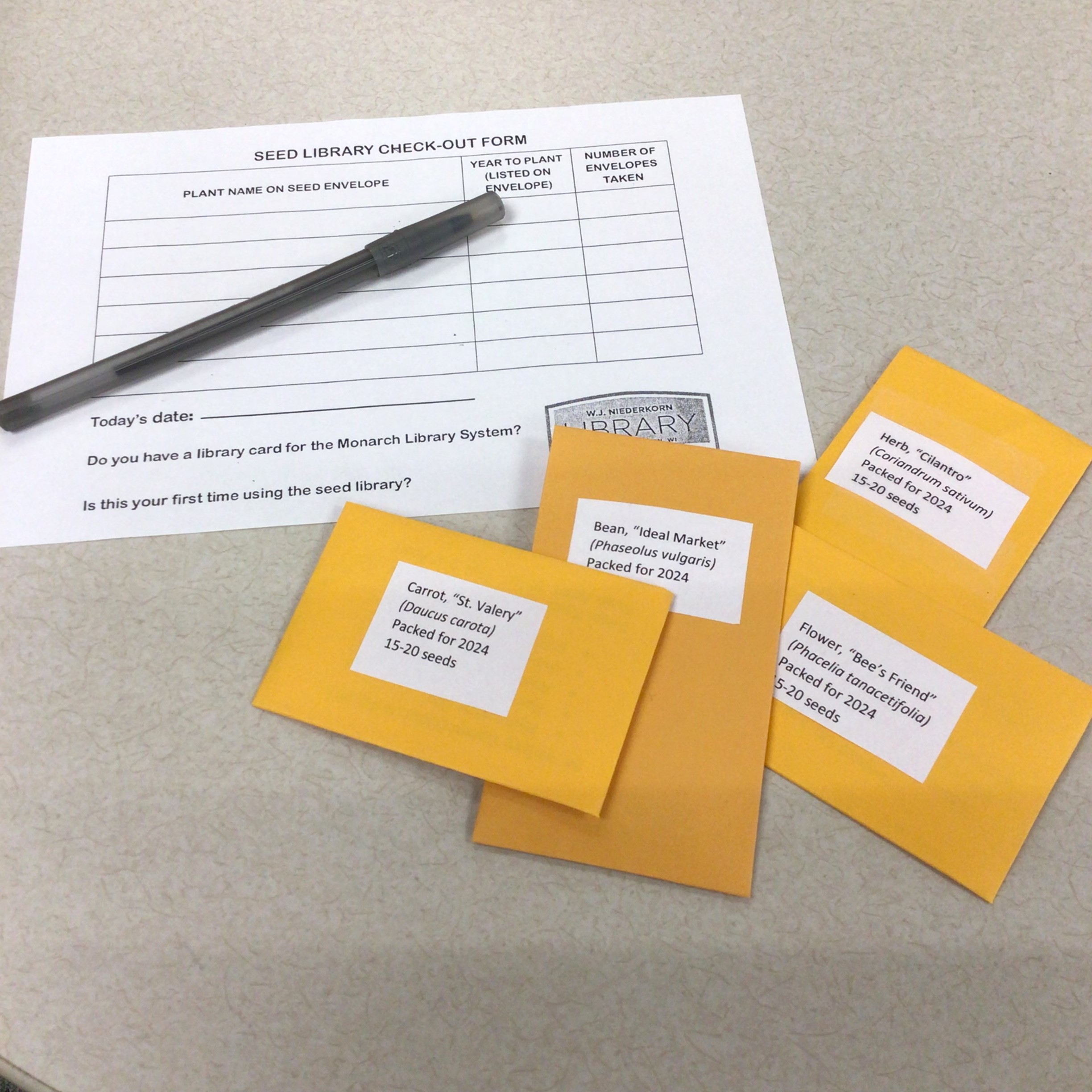 Seed Library check-out form